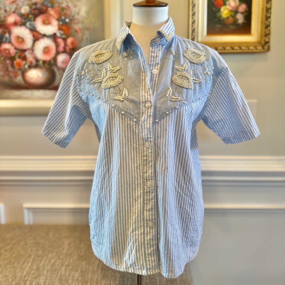 Vintage Jane Ashley Western Pearl Beaded Shirt
